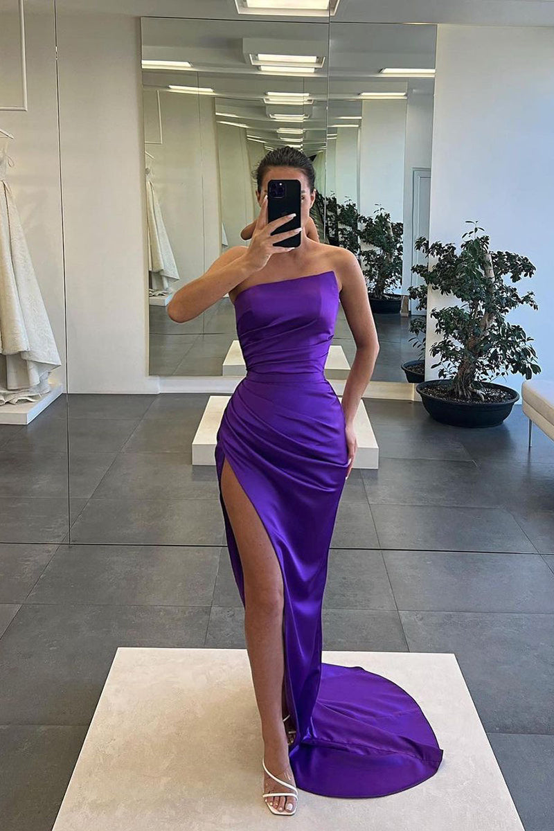 L1151 - Sheath/Column Strapless Satin Pleats Sleeveless Formal Dress