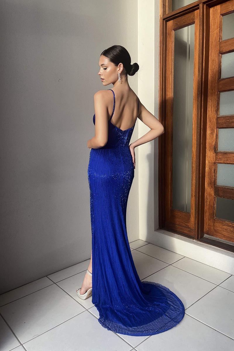 L1163 - Sheath/Column Straps Sequined Split Sleeveless Formal Dress