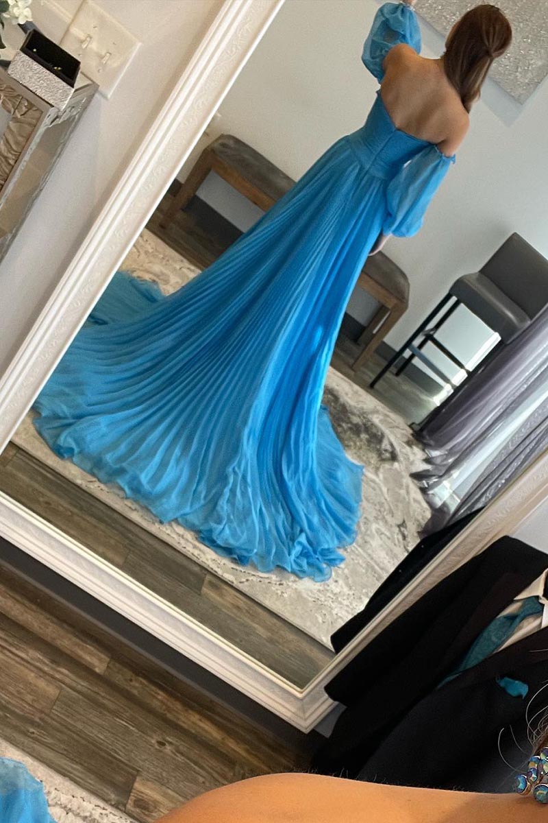 L1172 - A-Line Strapless Tulle Backless 3/4 Sleeves Formal Dress