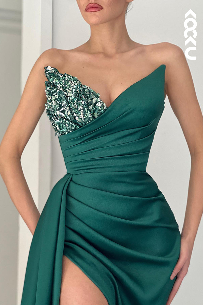 L1214 - Sheath/Column Sweetheart Satin Pleats Sleeveless Prom Evening Formal Dress