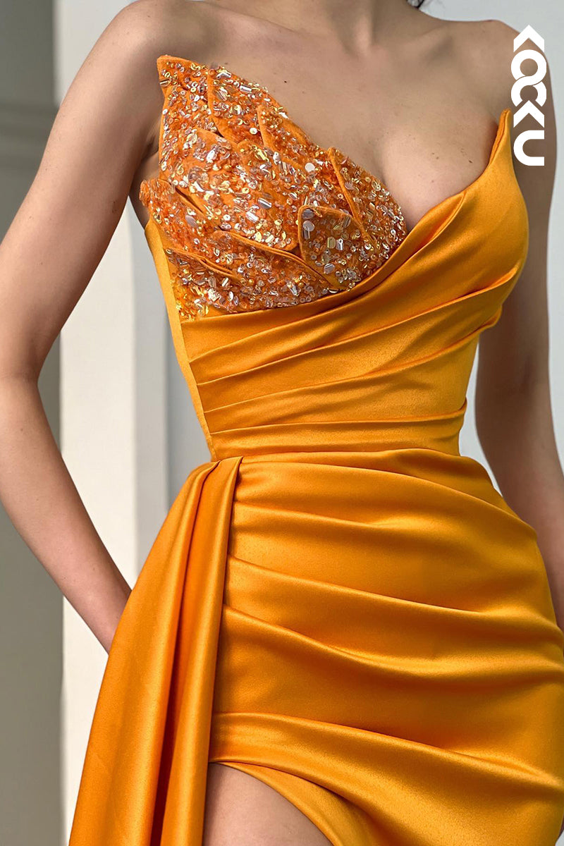 L1214 - Sheath/Column Sweetheart Satin Pleats Sleeveless Prom Evening Formal Dress