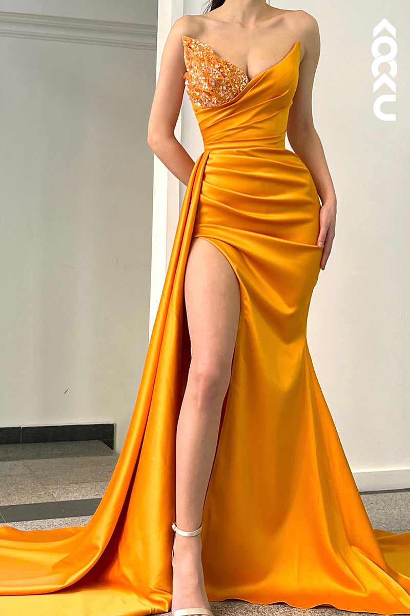 L1214 - Sheath/Column Sweetheart Satin Pleats Sleeveless Prom Evening Formal Dress