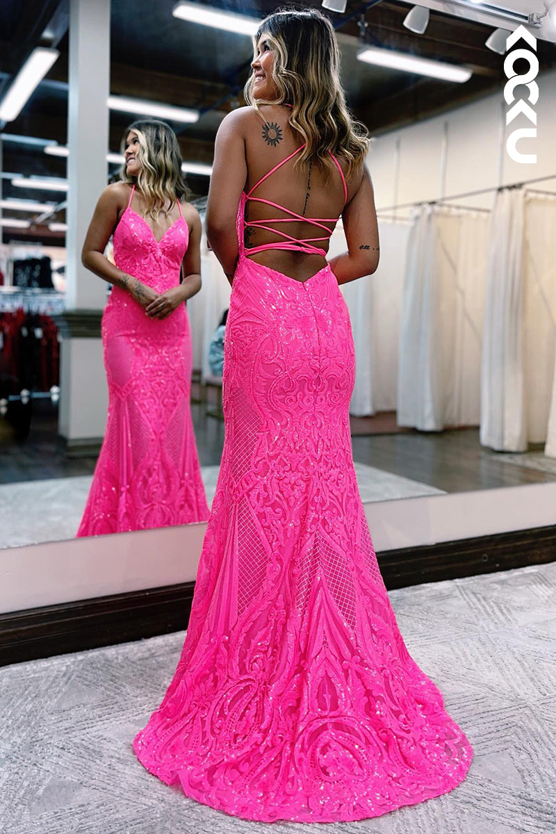 L1221 - Trumpet/Mermaid V-Neck Tulle Appliques Sleeveless Prom Evening Formal Dress