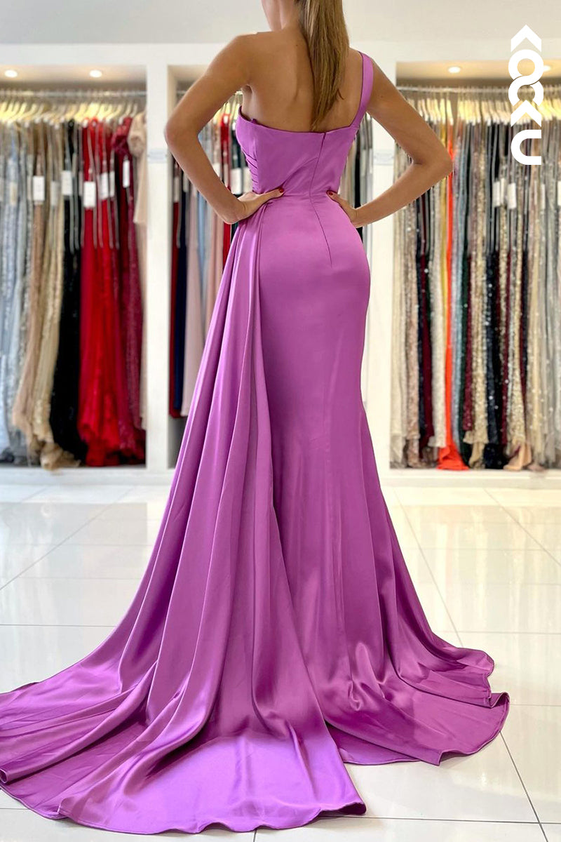 L1280 - Trumpet/Mermaid One Shoulder Satin Pleats Sleeveless Prom Evening Formal Dress