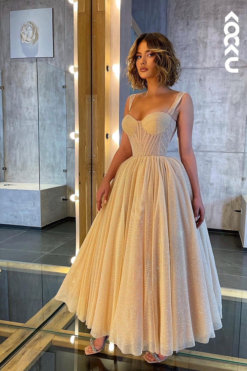 L1291 - A-Line Sweetheart Sequined Straps Sleeveless Prom Evening Formal Dress