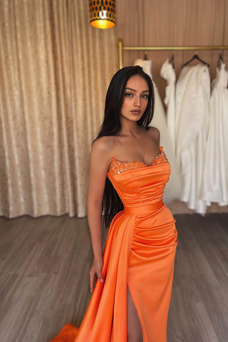 L1302 - Sheath Strapless Sequined Satin Sleeveless Prom Evening Formal Dress