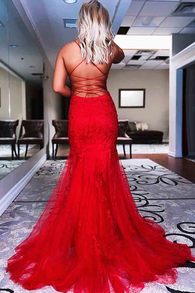 L1380 - Sheath/Column Straps Tulle Appliques Sleeveless Prom Evening Formal Dress