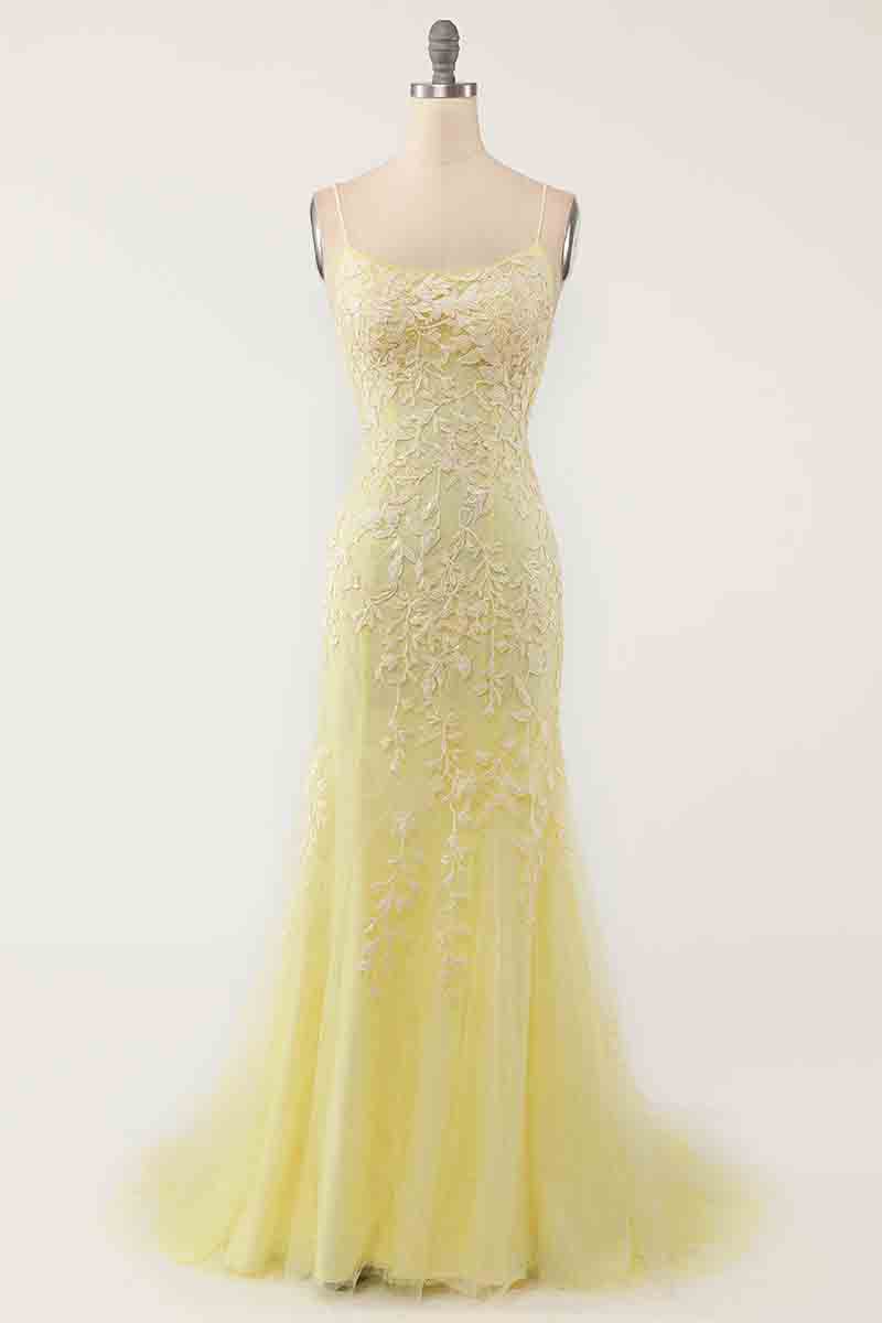 L1380 - Sheath/Column Straps Tulle Appliques Sleeveless Prom Evening Formal Dress