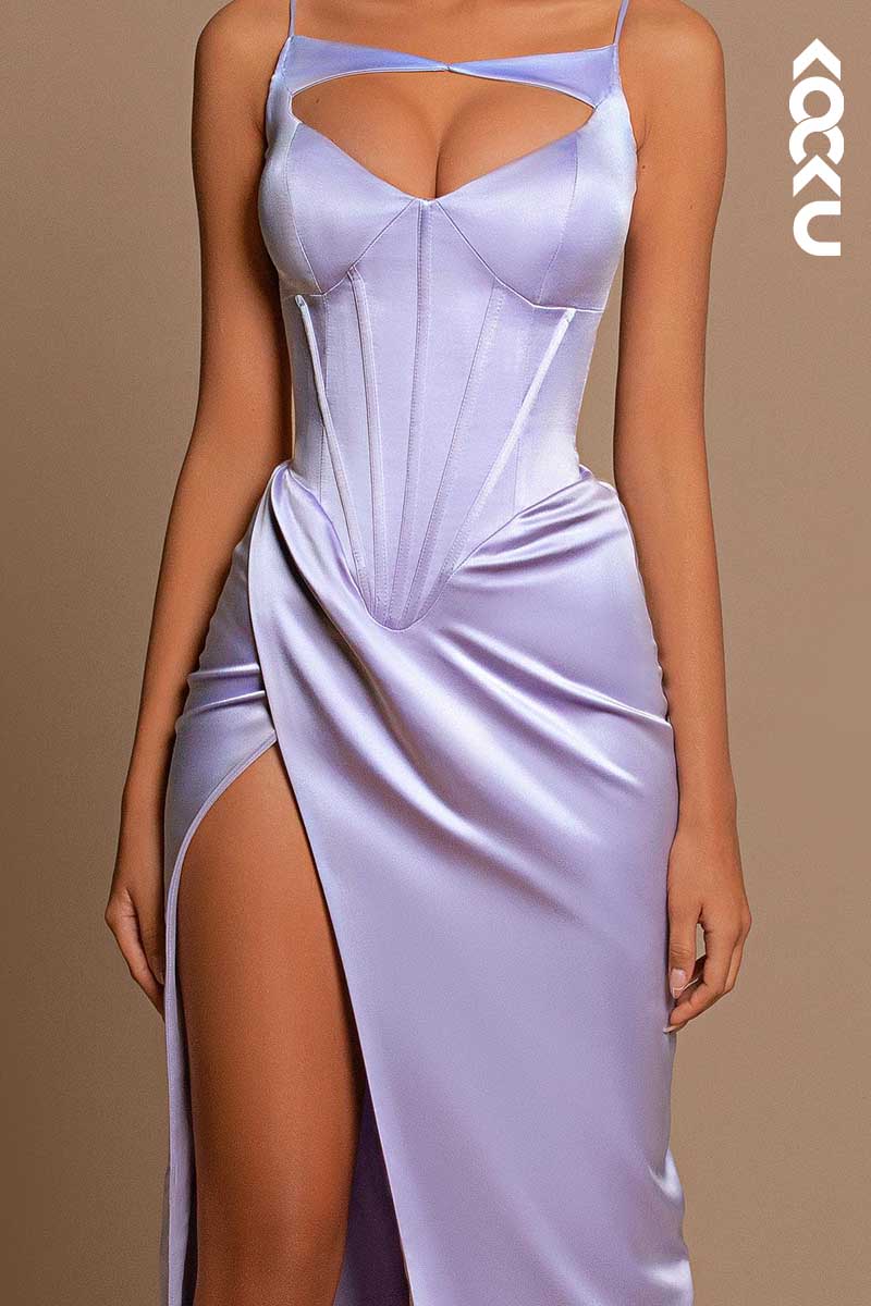 L1446 - Spaghetti Straps Cut Outs Long Prom Evening Formal Dress With Slit