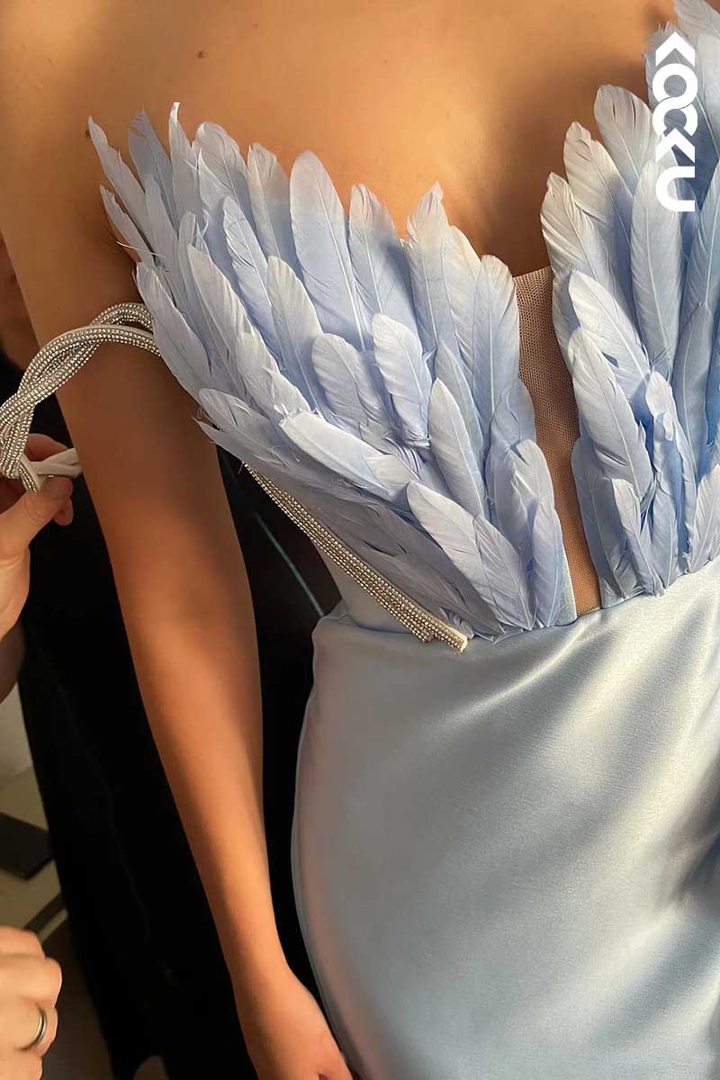L1559 - Deep V-Neck Strapless Asymmetrical Long Prom Evening Dress With Slit