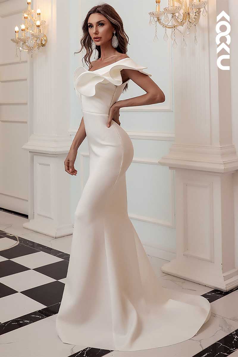 L1568 - One Shoulder Ruffles Mermaid Long Prom Gown With Sweep Train