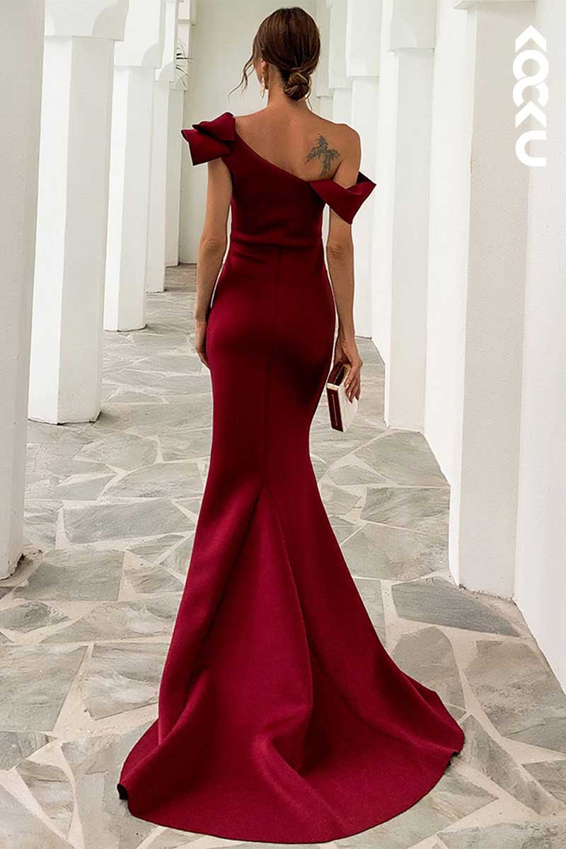 L1568 - One Shoulder Ruffles Mermaid Long Prom Gown With Sweep Train