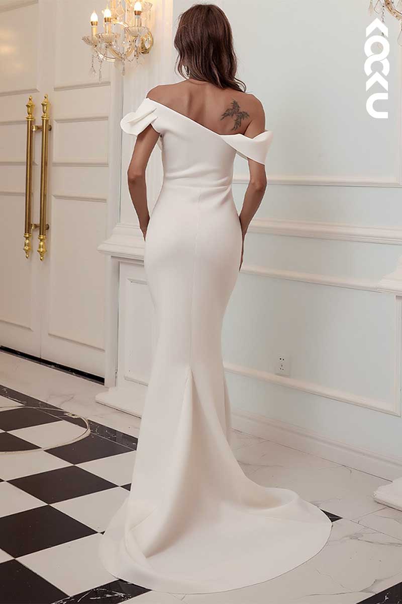 L1568 - One Shoulder Ruffles Mermaid Long Prom Gown With Sweep Train