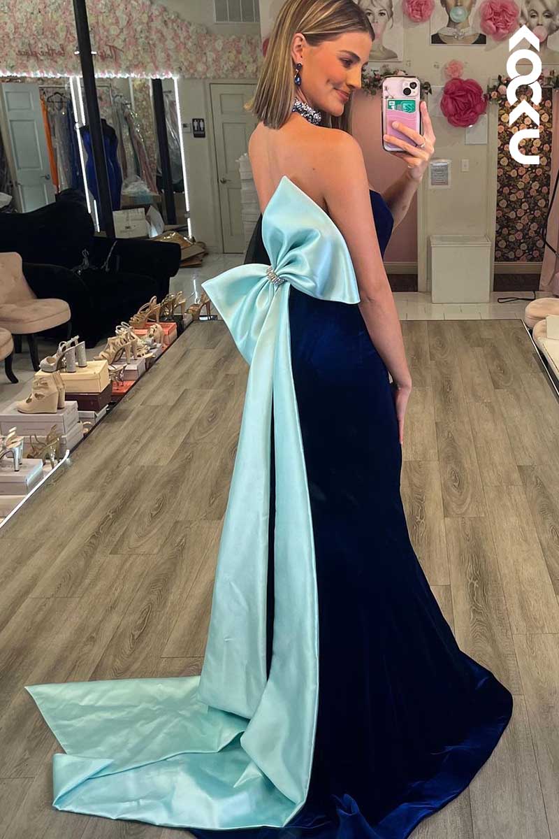 L1587 - V-Neck Strapless Sheath Long Prom Gown With Bow