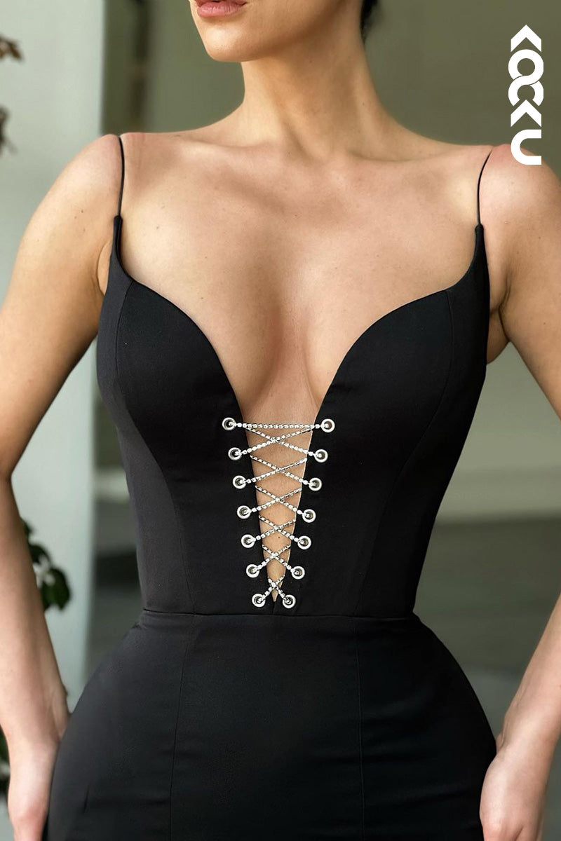 L1628 - Low V-Neck Spaghetti Straps Mermaid Long Prom Evening Gown