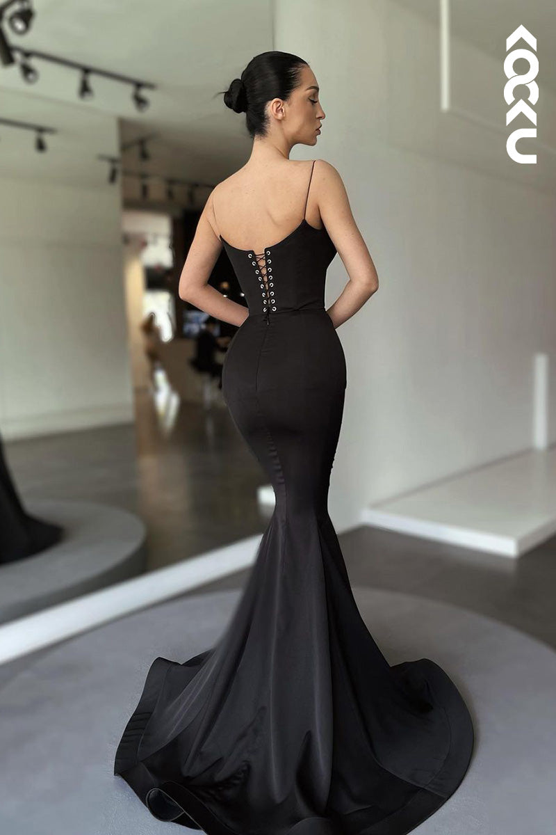 L1628 - Low V-Neck Spaghetti Straps Mermaid Long Prom Evening Gown