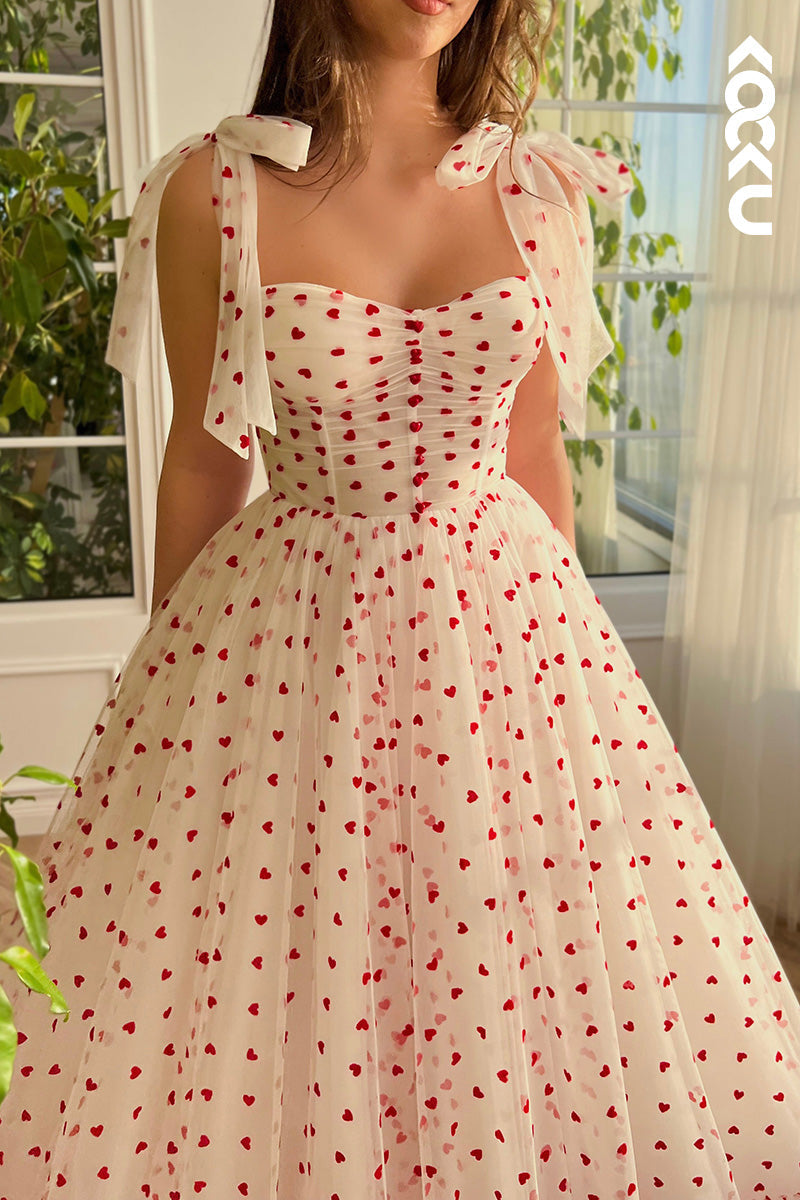 L1635 - Sweetheart Ruched Tulle A-Line Long Bouquet of Hearts Prom Gown