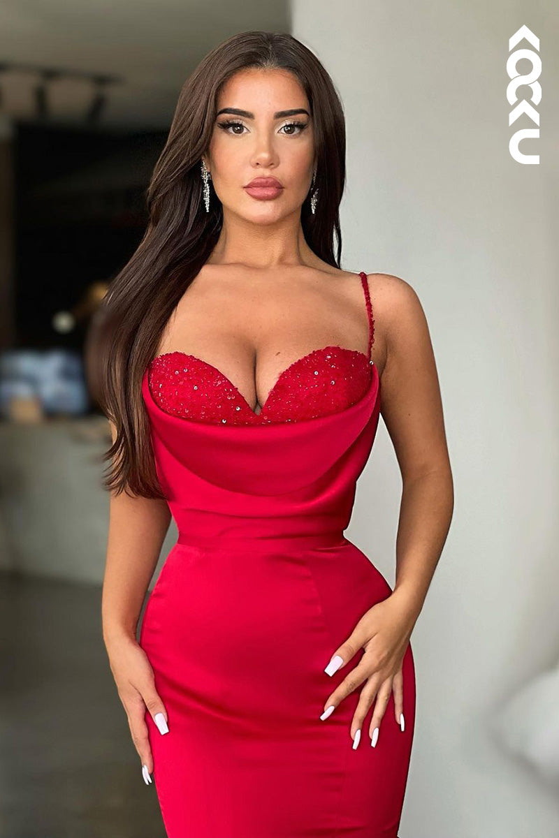 L1679 - Sweetheart Spaghetti Straps Satin Mermaid Long Prom Evening Gown