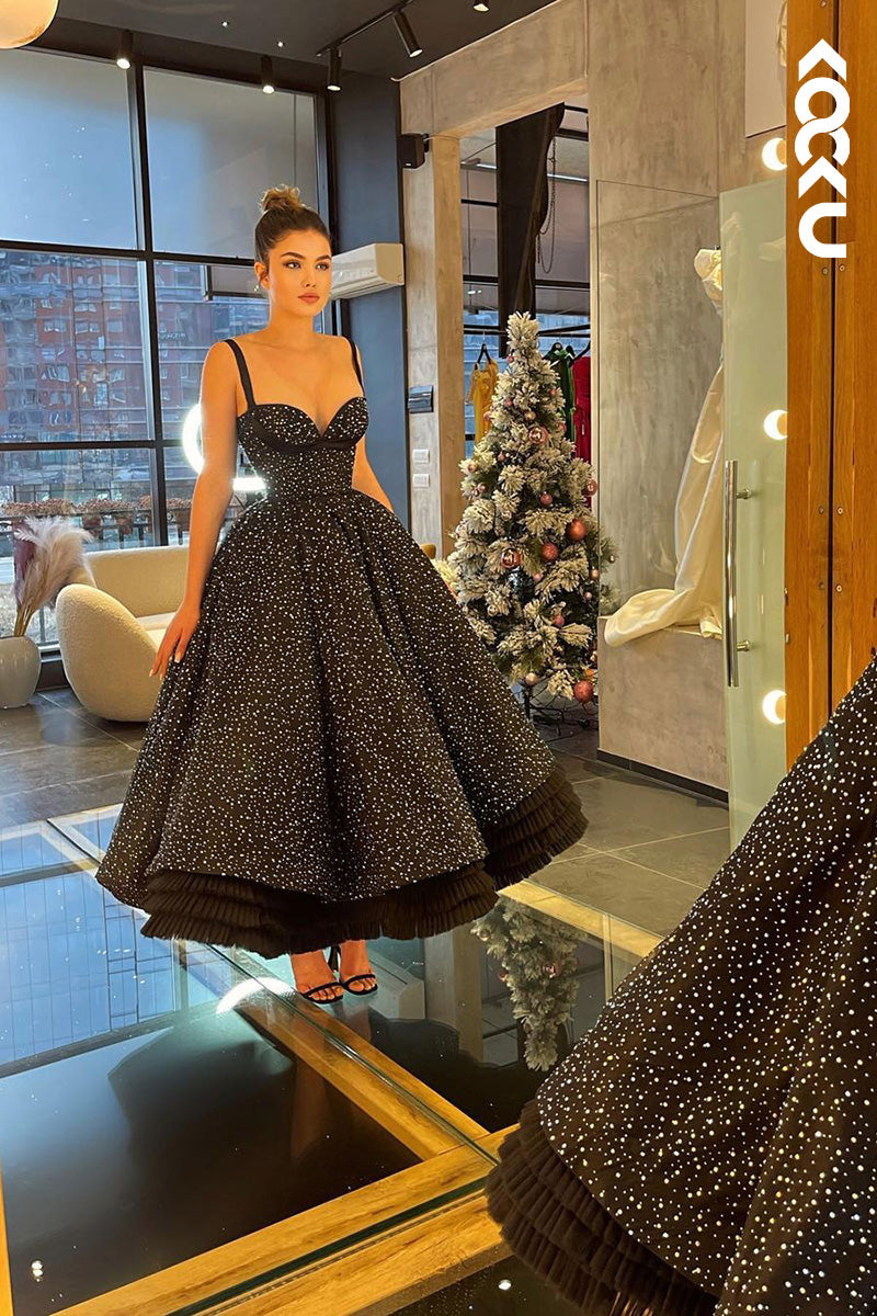 L1692 - Sweetheart Spaghetti Straps Sparkly A-Line Long Prom Gown
