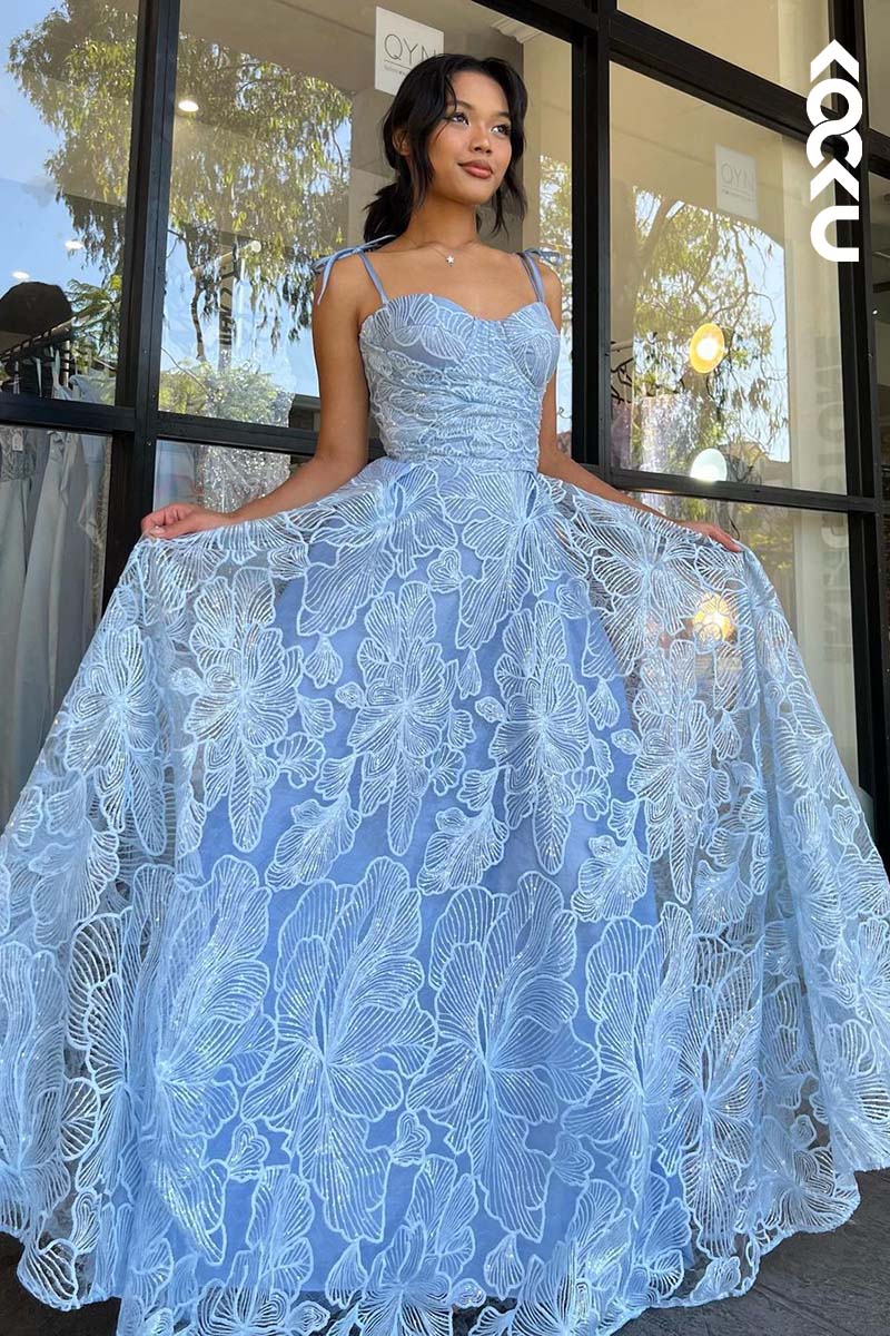 L1726 - Sweetheart Spaghetti Straps Lace A-Line Long Prom Gown