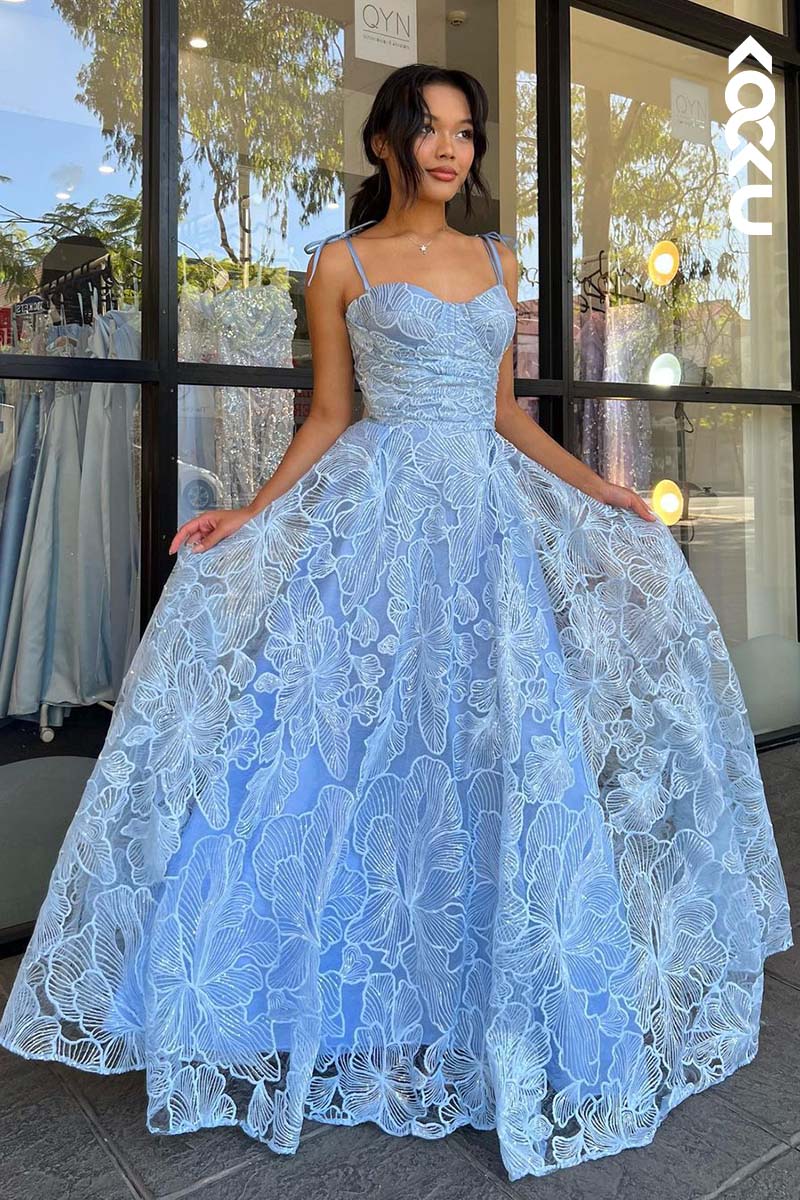 L1726 - Sweetheart Spaghetti Straps Lace A-Line Long Prom Gown