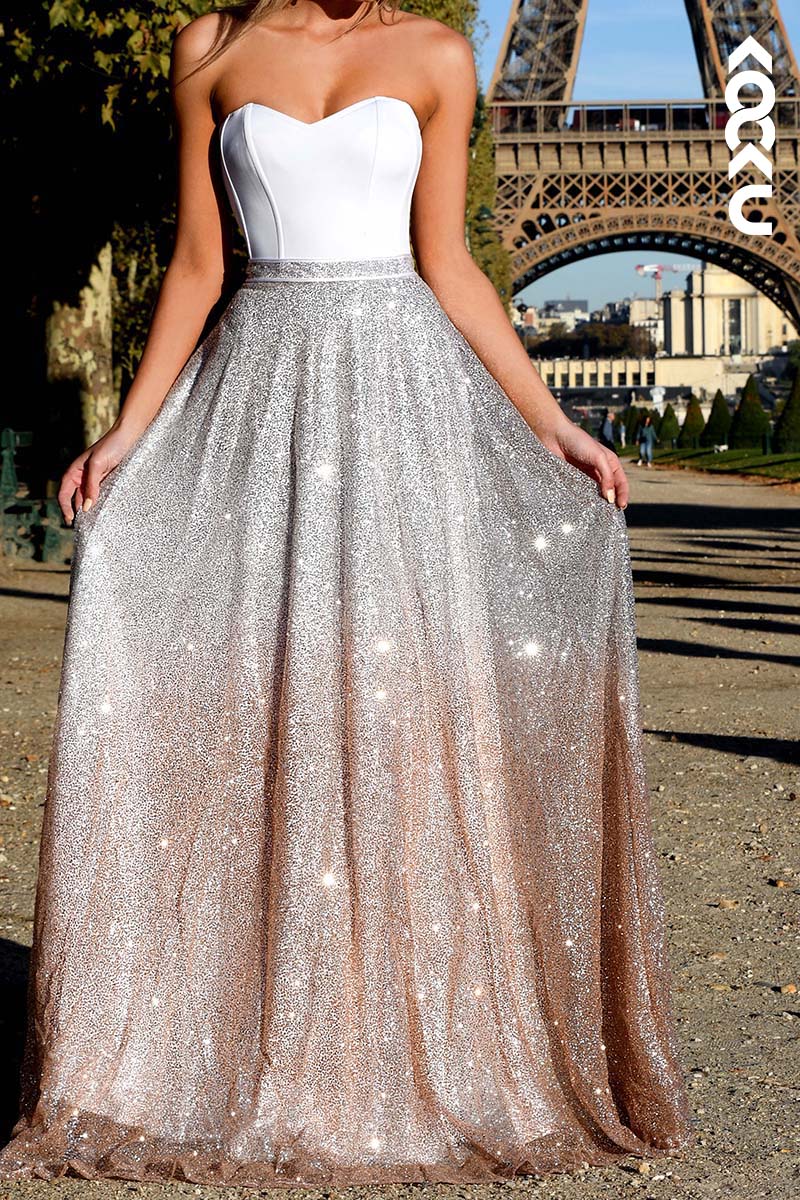 L1736 - Sweetheart Strapless Sequined A-Line Long Prom Evening Gown