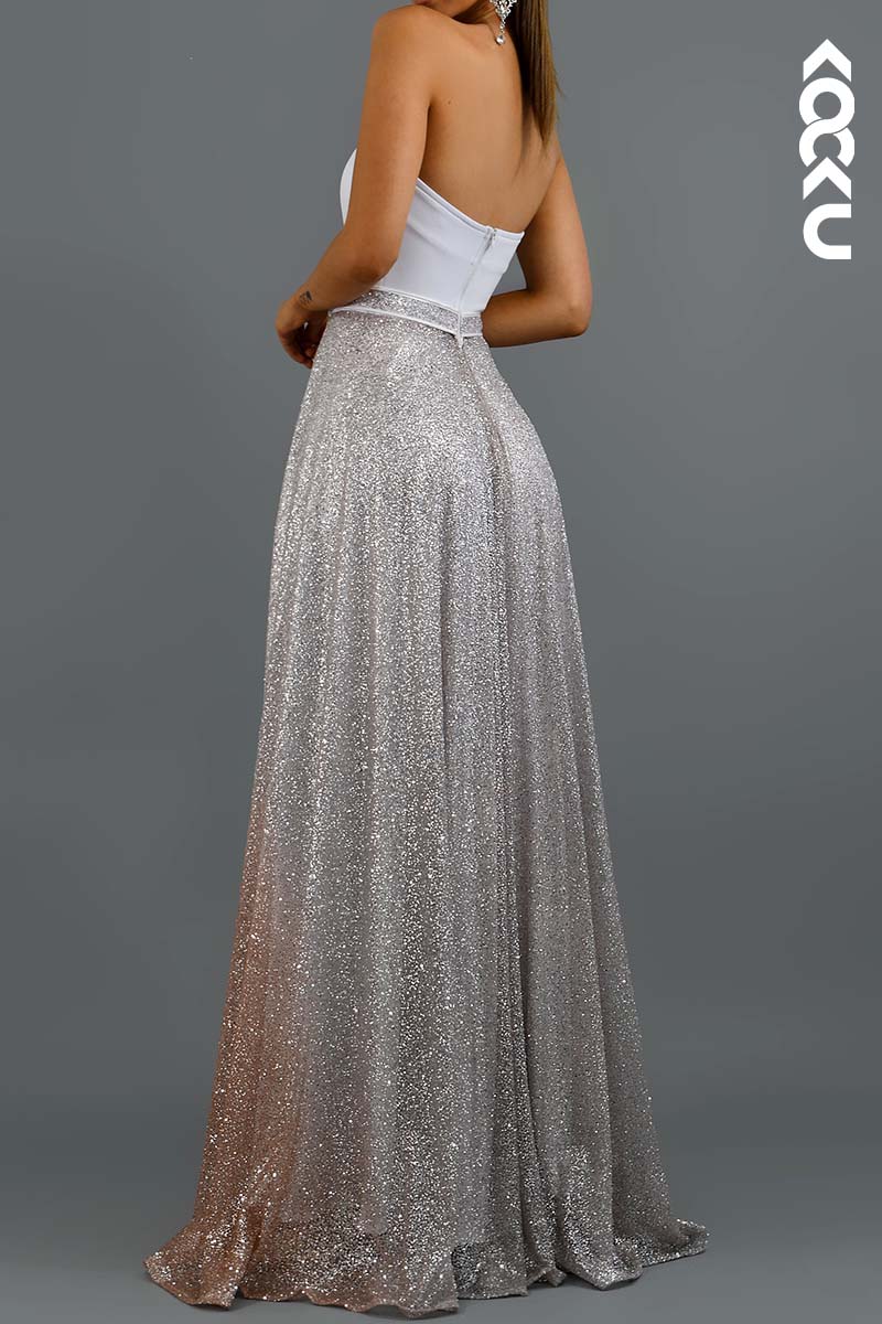L1736 - Sweetheart Strapless Sequined A-Line Long Prom Evening Gown