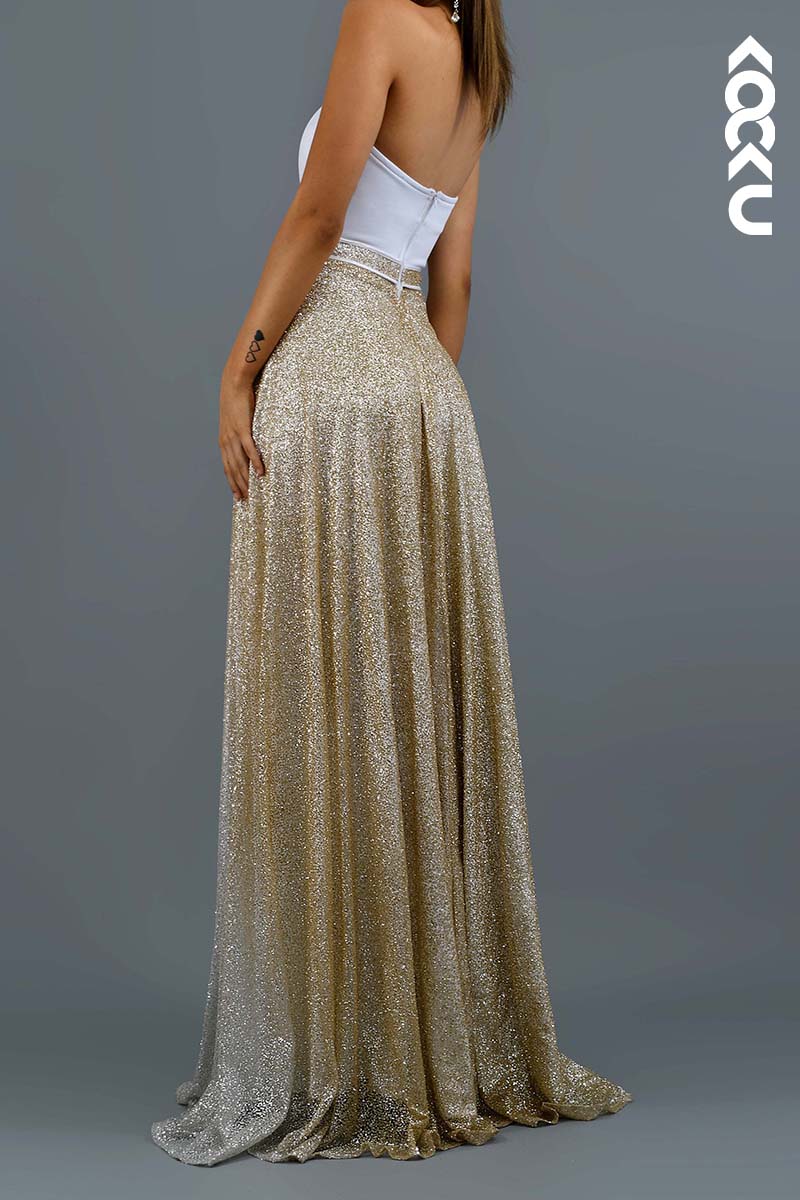 L1738 - Sweetheart Strapless Sequined A-Line Long Prom Evening Gown