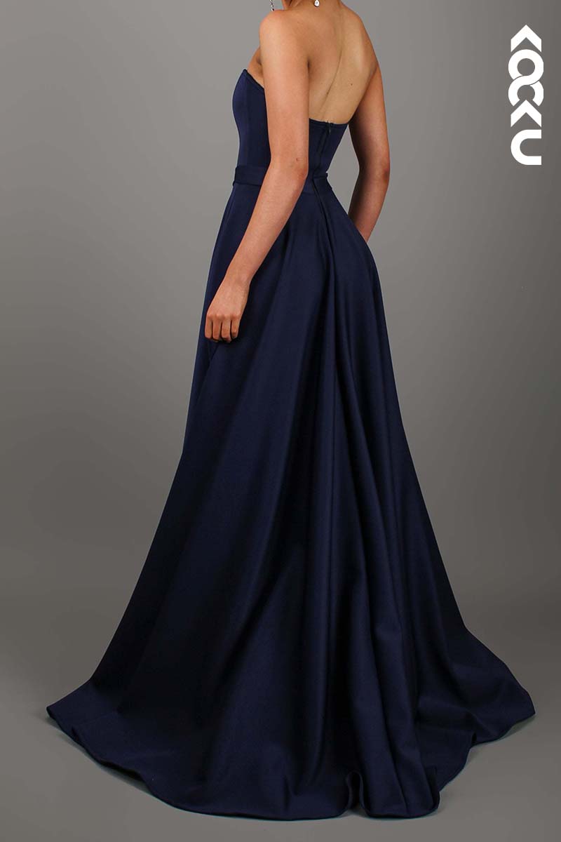 L1739 - Sweetheart Strapless Thigh Slit A-Line Long Prom Evening Gown