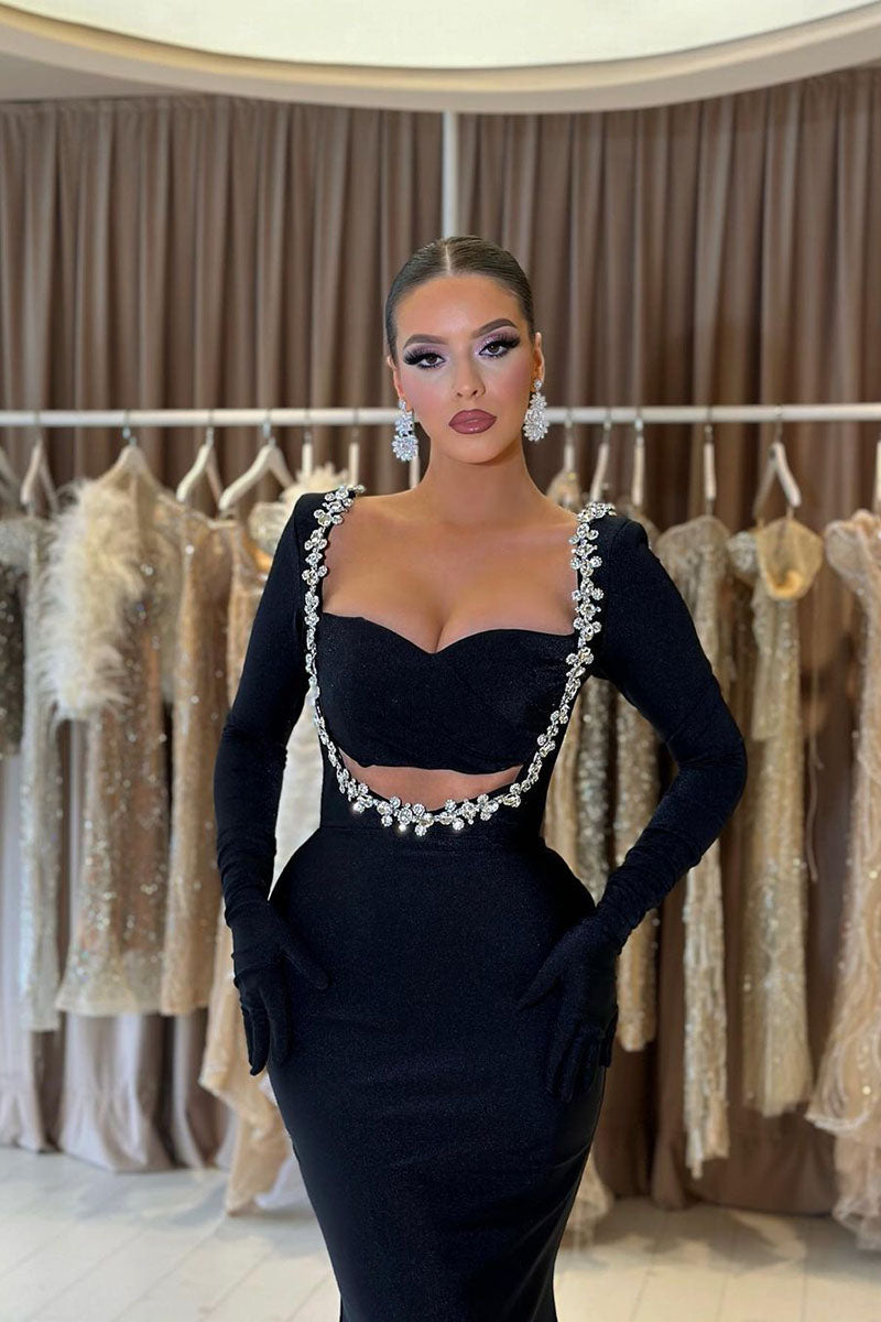 L1815 - Sweetheart Long Sleeves Beaded Sheath Long Prom Evening Gown