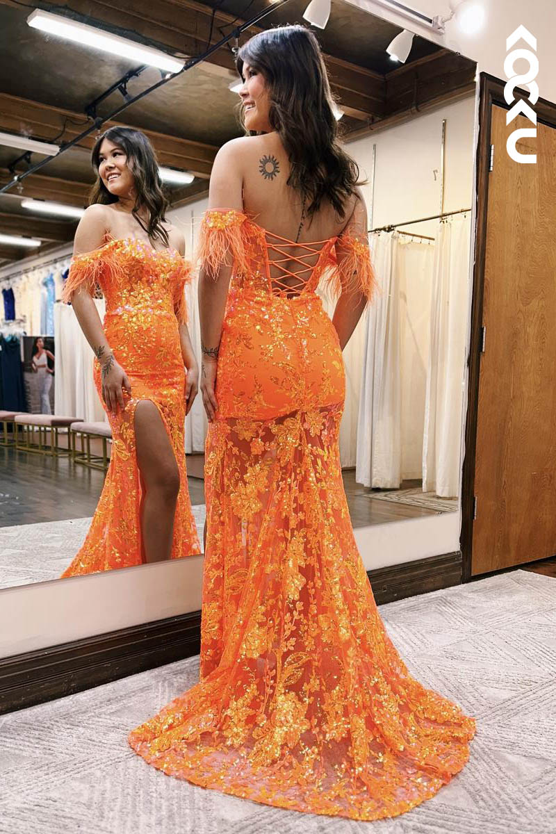 L2125 - Sweetheart Off-Shoulder Floral Sheer Tulle Sheath Long Prom Evening Dress