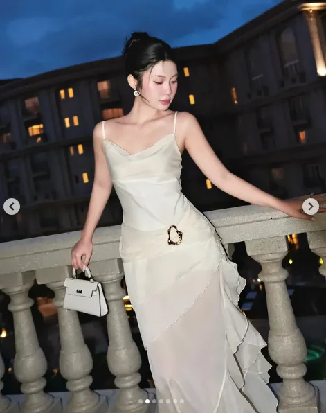 Elegant White Chiffon Spaghetti Straps Ruffles Evening Dress Long Party Prom Dress cc1863