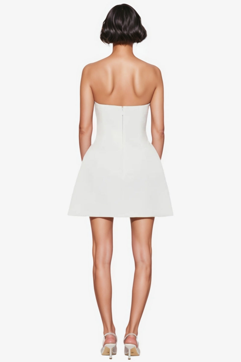 3D Lily Applique Strapless A-Line Mini Dress