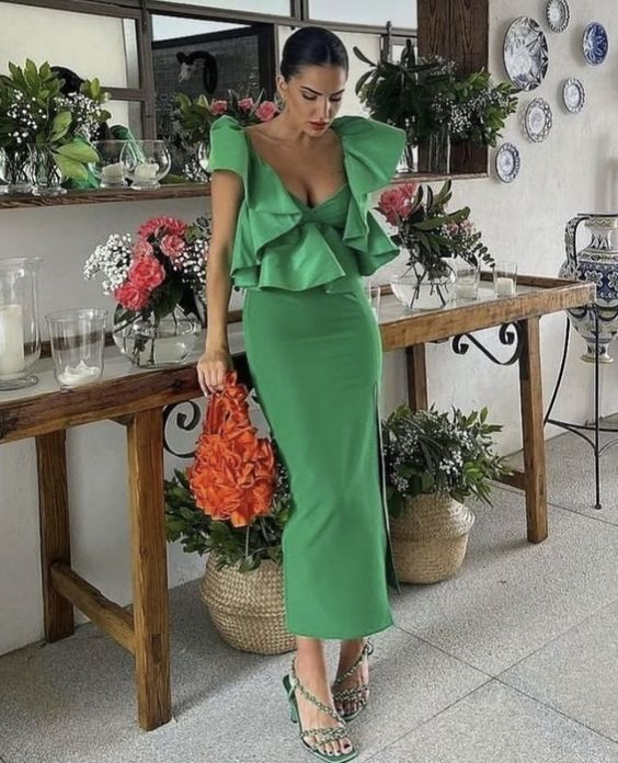 Elegant Green Sheath Prom Dress,Green Wedding Guest Outfit cc1346