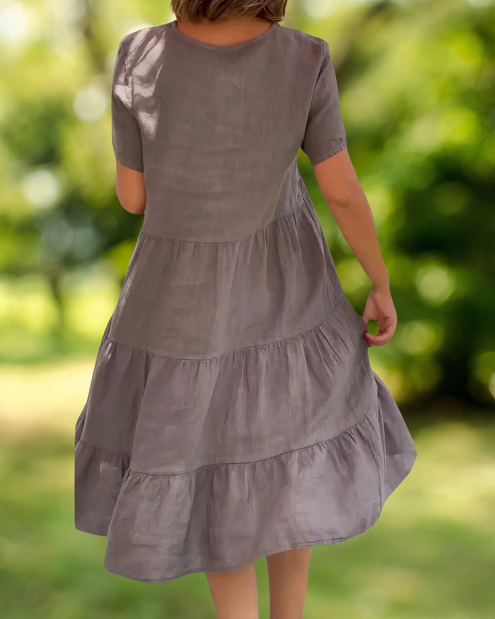V-Neck Short Sleeve Tiered Babydoll Knee Length Summer Dress