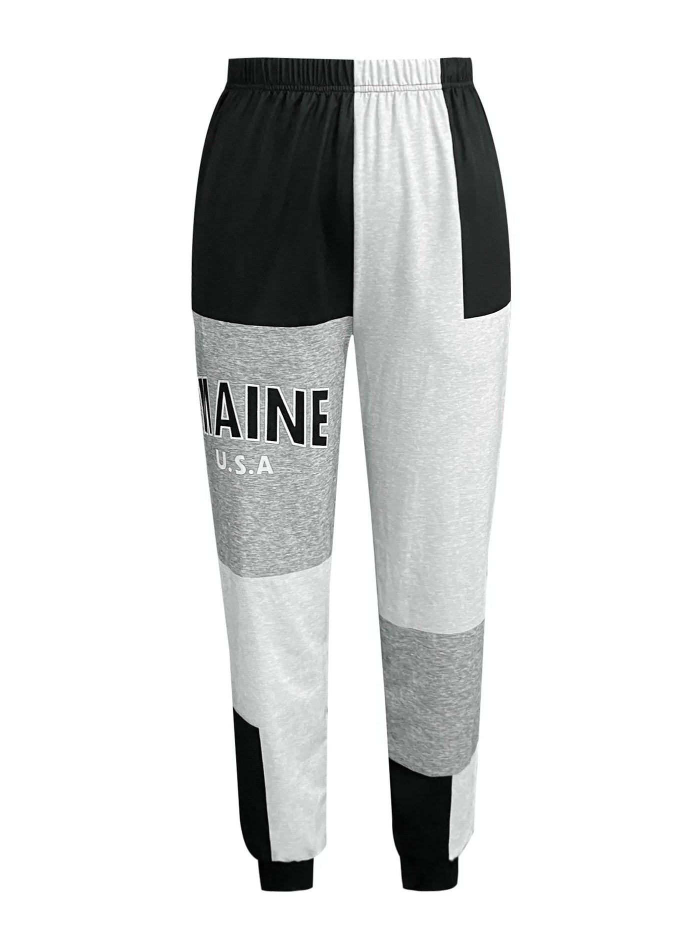 Color Block Jogger Letter Patchwork Print Knitting Slant Pocket Pants