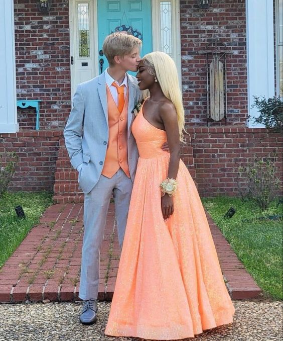 Orange One Shoulder A-line Prom Dress,Orange Formal Gown cc1095