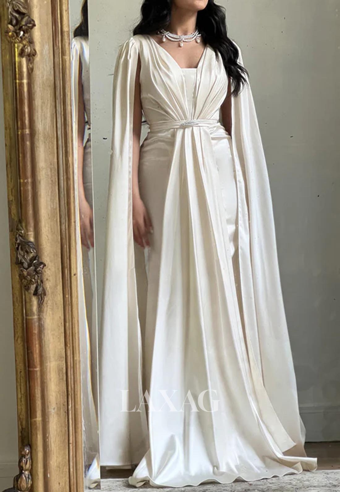 Cap-Sleeves Pleated Satin Bride Gowns Tube Top Sweep Train Mermaid Wedding Dress