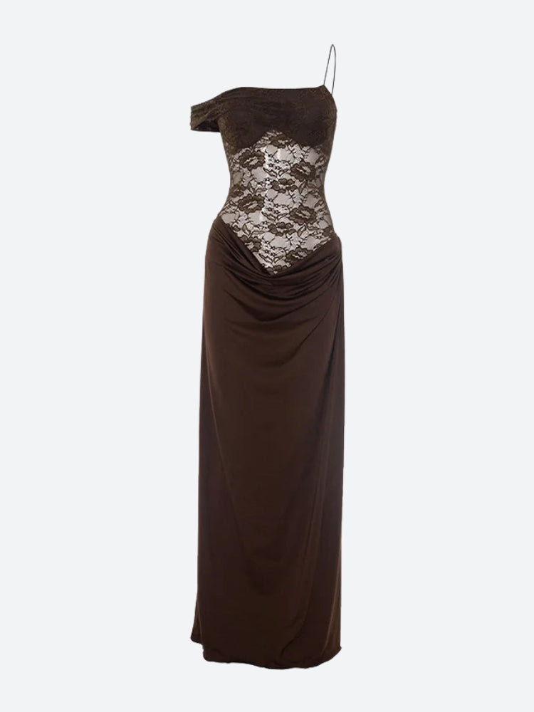 Lace Bodice Maxi Dress in Brown - View 4