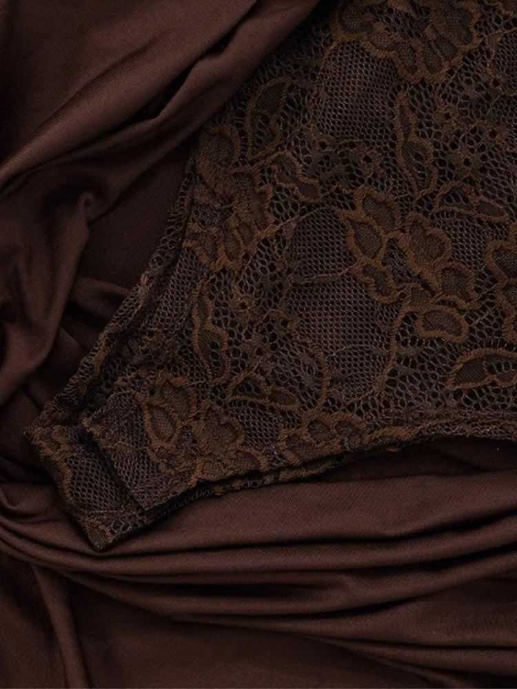 Lace Bodice Maxi Dress in Brown - View 6