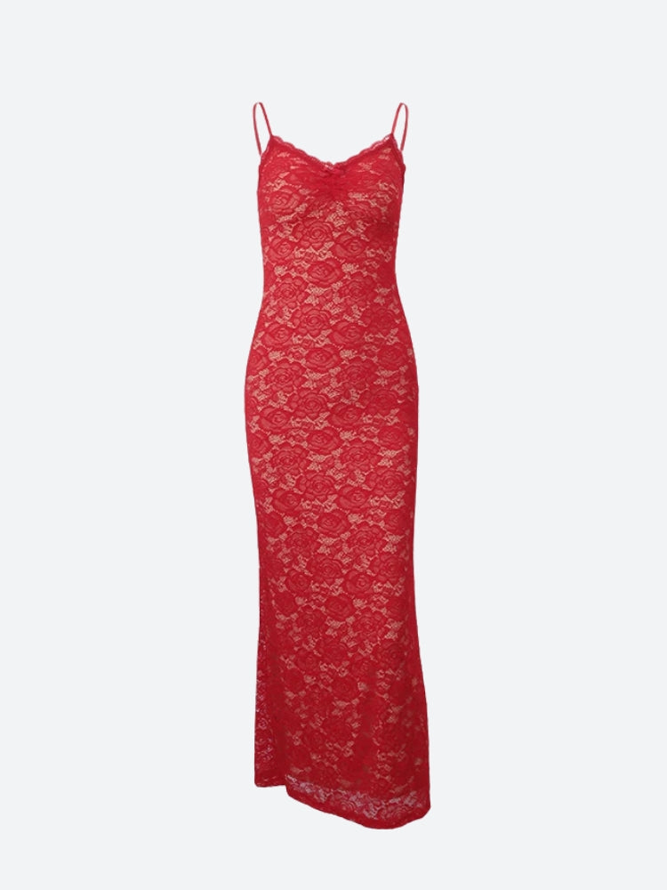 Lace V-Neck Spaghetti Strap Bodycon Maxi Dress 5