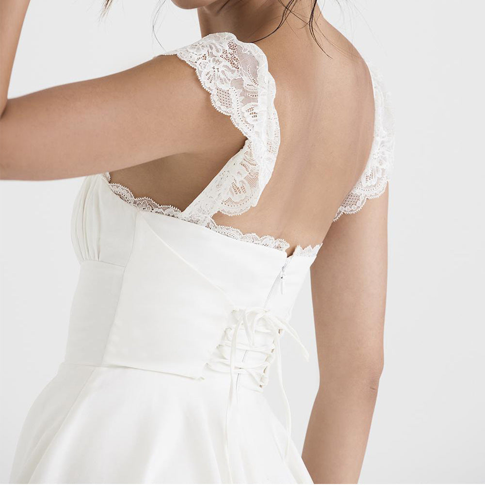 Lace Trim Square Neck Ruched Fit and Flare Mini Dress 13