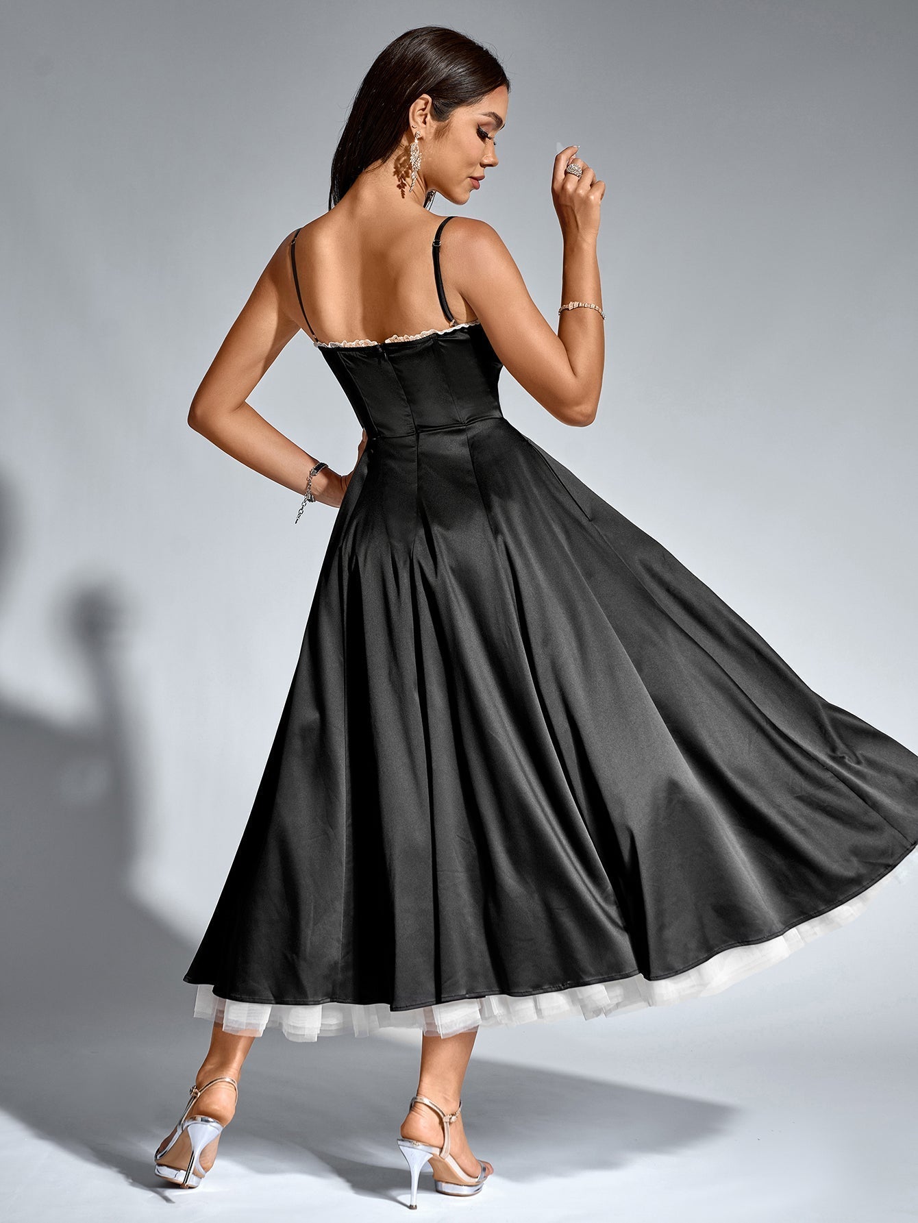 Lace Trim Corset Flared Hem Maxi Dress - View 2