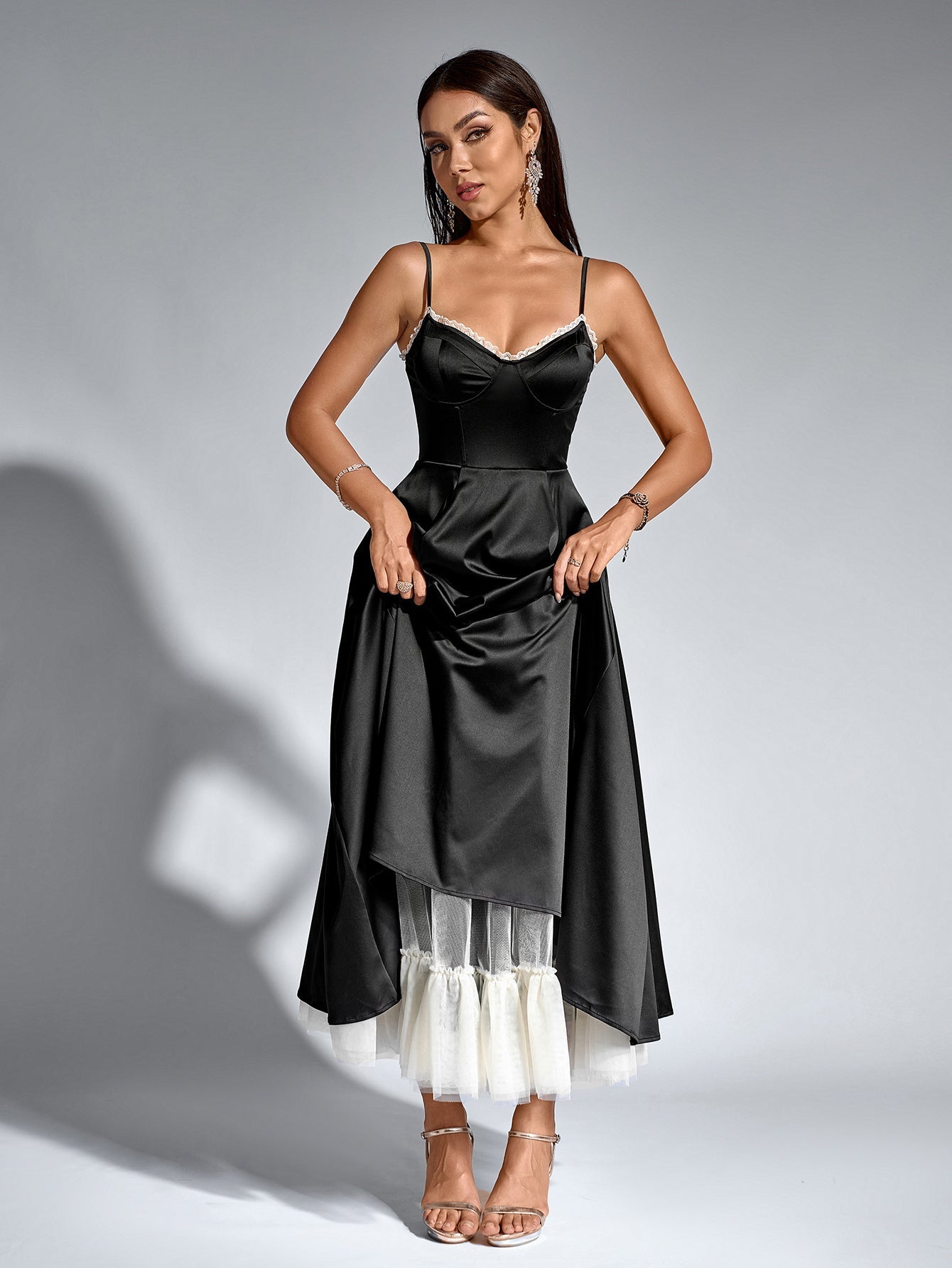 Lace Trim Corset Flared Hem Maxi Dress - View 6