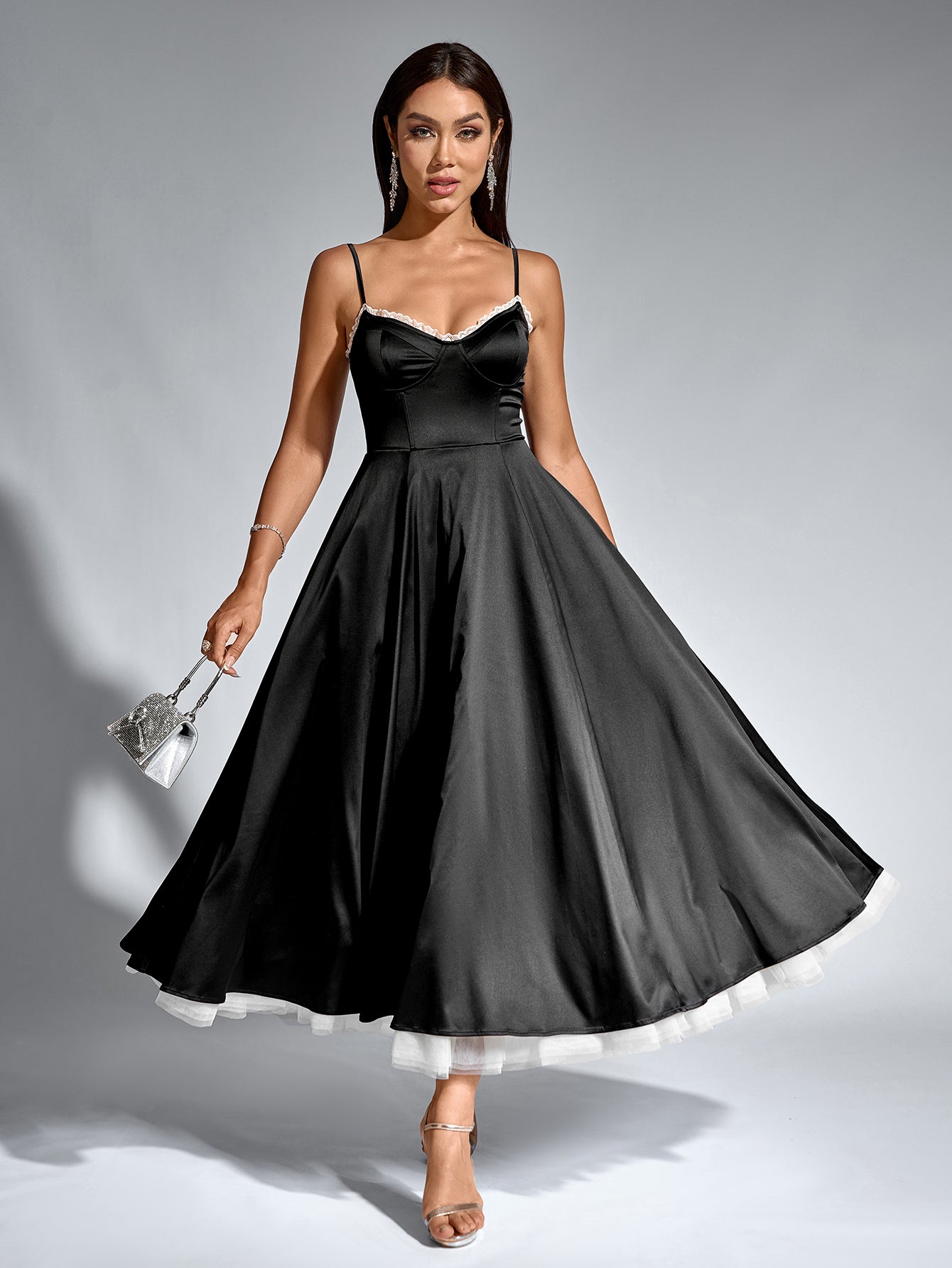 Lace Trim Corset Flared Hem Maxi Dress - View 5