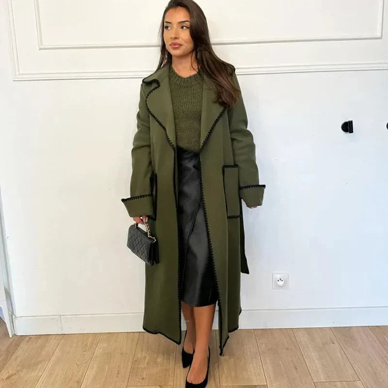 Lace Long Woolen Autumn Winter New Doublebreasted Long Elegant Vintage Coat