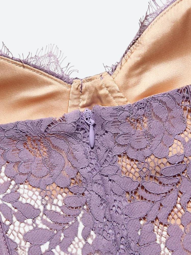 Floral Lace Underwire Corset Spaghetti Strap Bodycon Mini Dress 6
