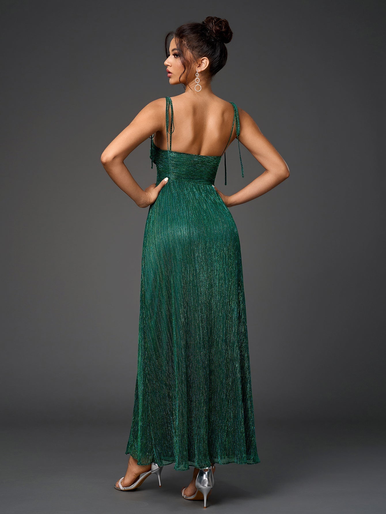 Lacing Strap Cut Out Glitter Maxi Dress - View 13