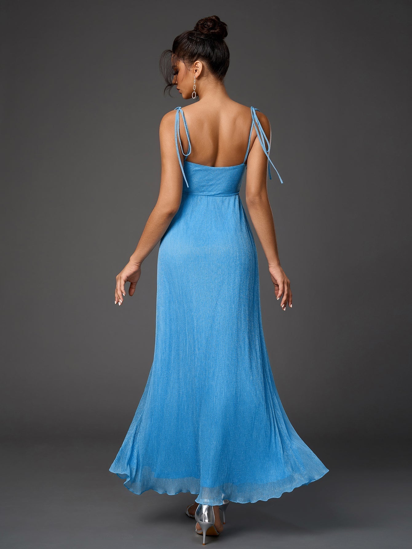 Lacing Strap Cut Out Glitter Maxi Dress - View 6