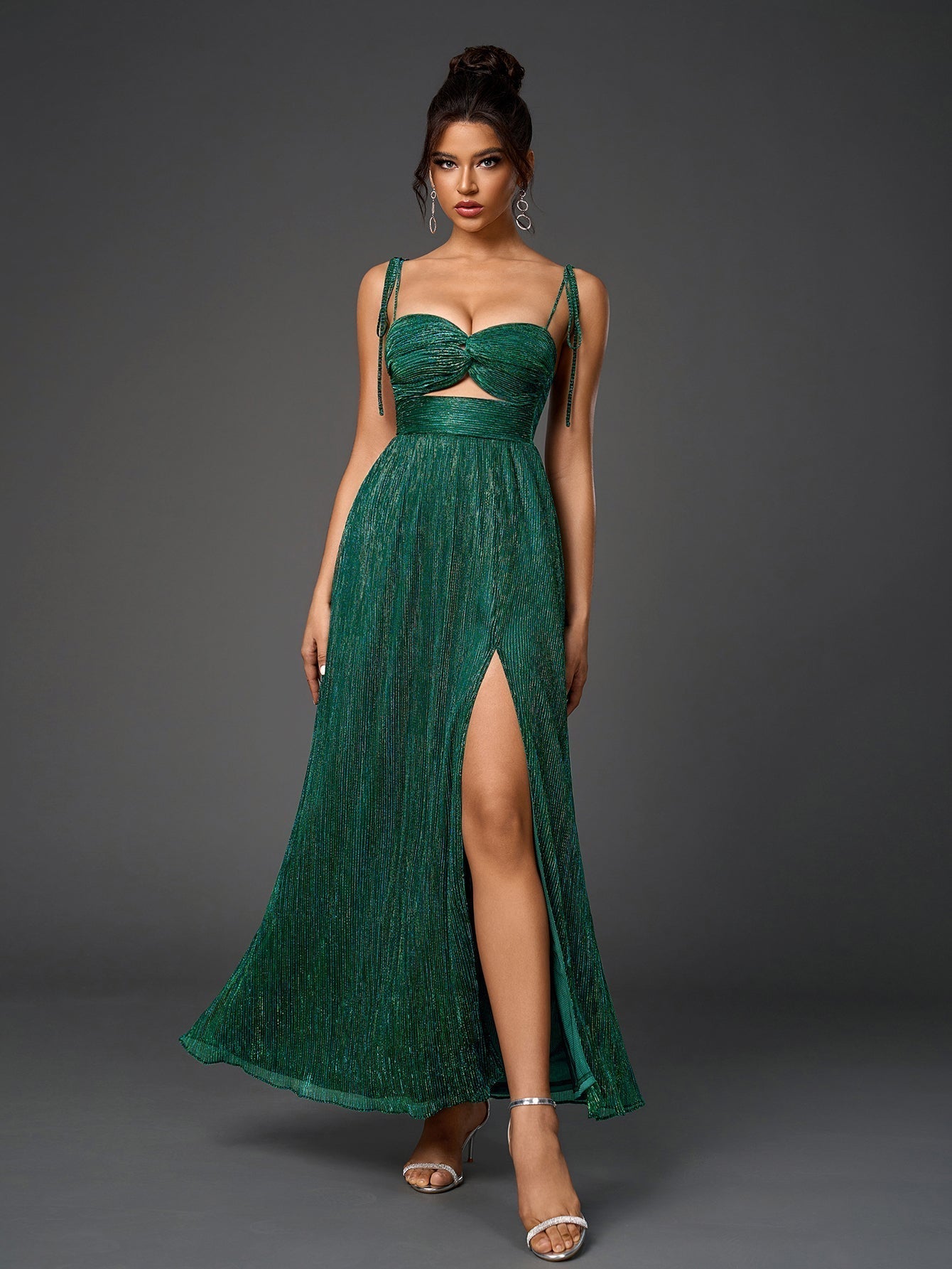 Lacing Strap Cut Out Glitter Maxi Dress - View 16